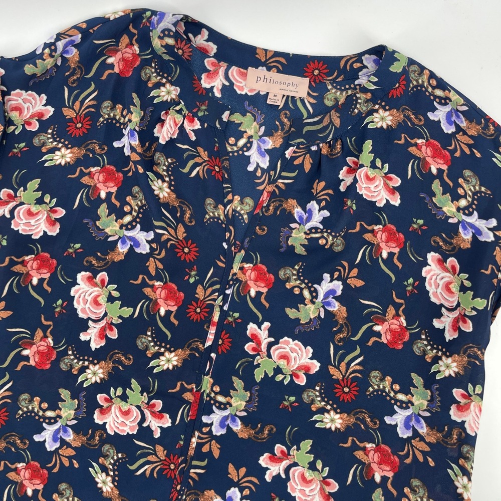 Philosophy Republic Clothing‎ Women Floral Print V Neck Short Sleeve Blouse M
